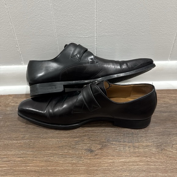 Magnanni Single Monk Strap Black Leather Slip On Loafers Men\'s Sz 10 Formal